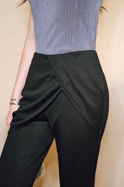 WANGXO Smooth Modal Cupro Beads Low-Waisted Slim Flared Layered Pants - SELMA