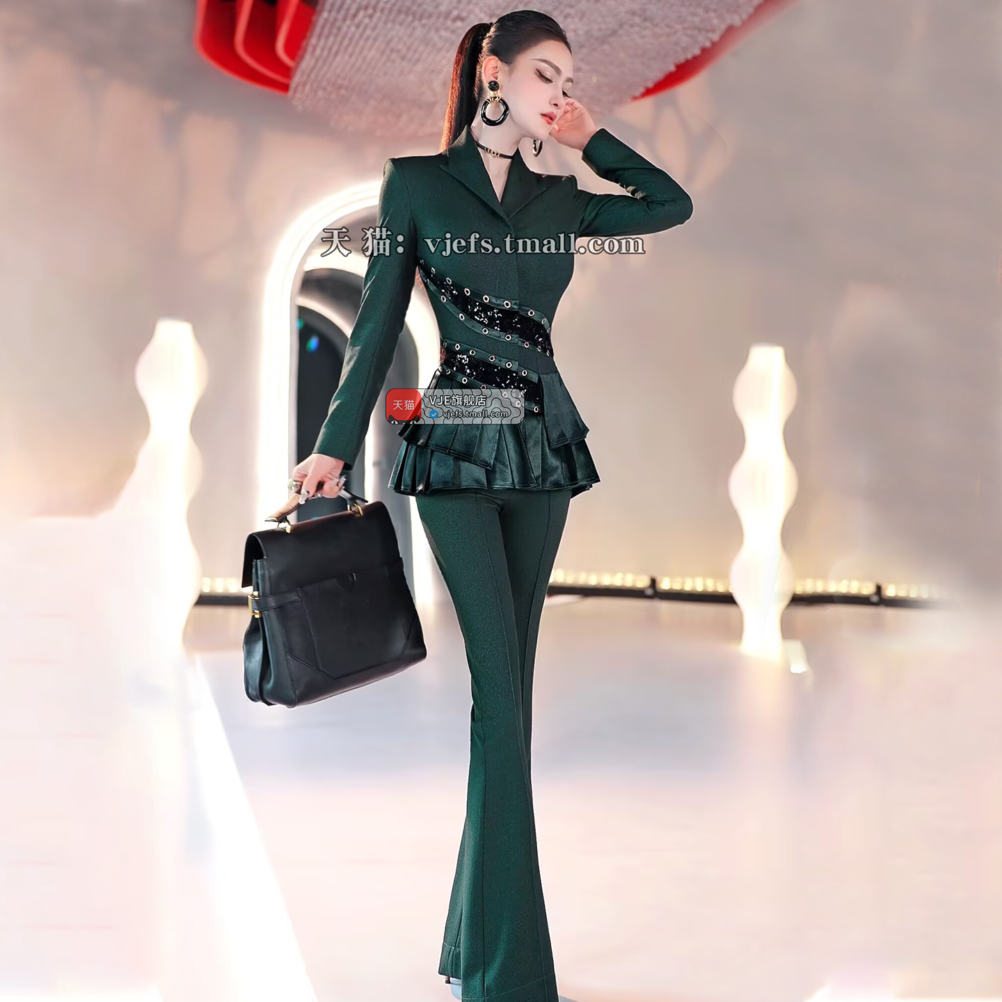 VJE  Lace Contrast Flared Pants 2-Piece Style Suit - ACK.