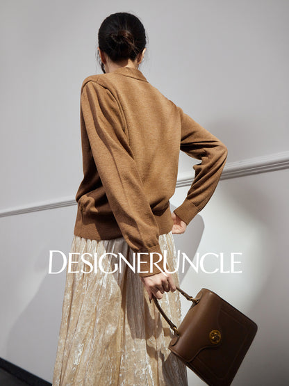 DGU |Caramel Knitted Sweater Silk Fashion Retro Design Light Luxury Niche Top - Josephina.