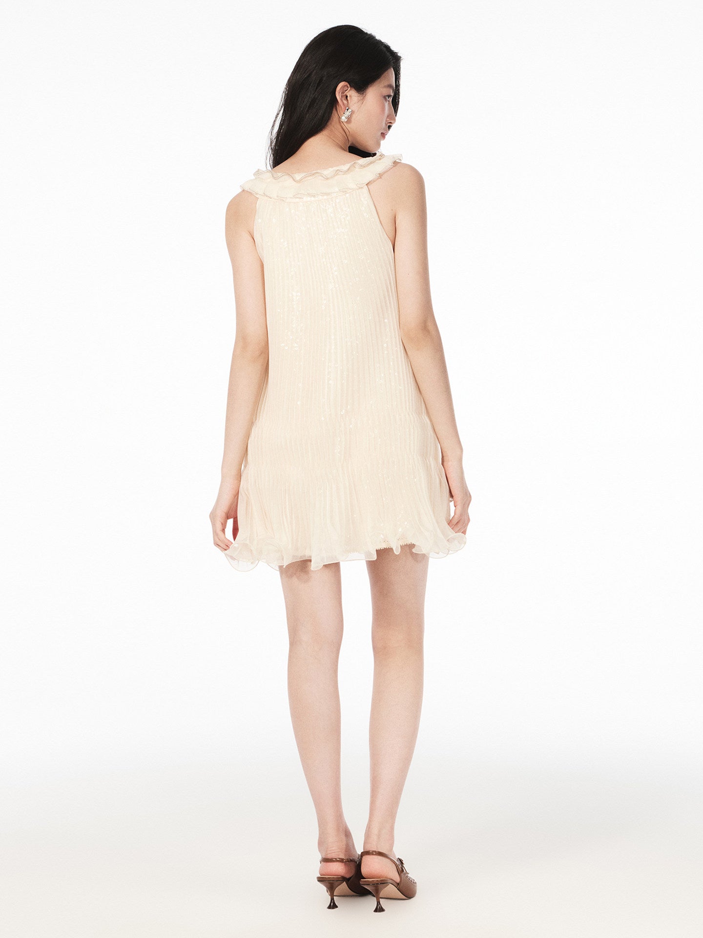 FAME pleated beaded sleeveless ruffled dress - ZAINAB