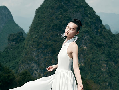 HECO Chinese Style Spell Receiving Waist Sleveless Dress - SIMMER.