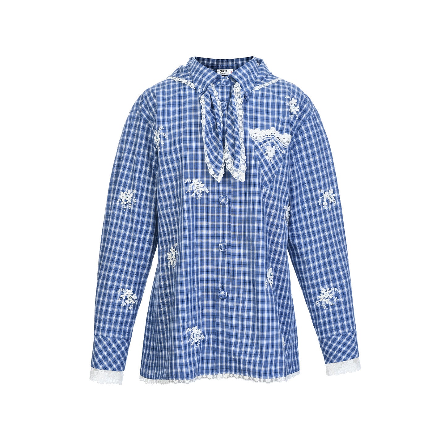 FAME loose plaid beaded long-sleeved shirt- FELIX