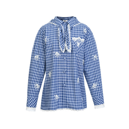 FAME loose plaid beaded long-sleeved shirt- FELIX