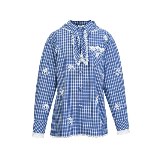 FAME loose plaid beaded long-sleeved shirt- FELIX