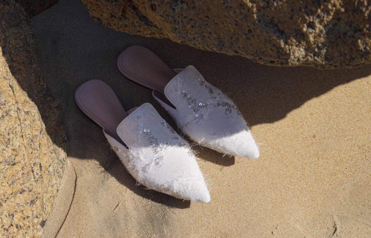 B-FEI women's flat lazy pointed white toe mules-ANDI.