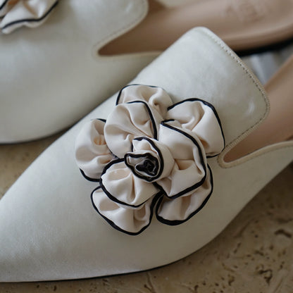 B-FEI pointed white mules lazy women's half Shoes-ASHOY.