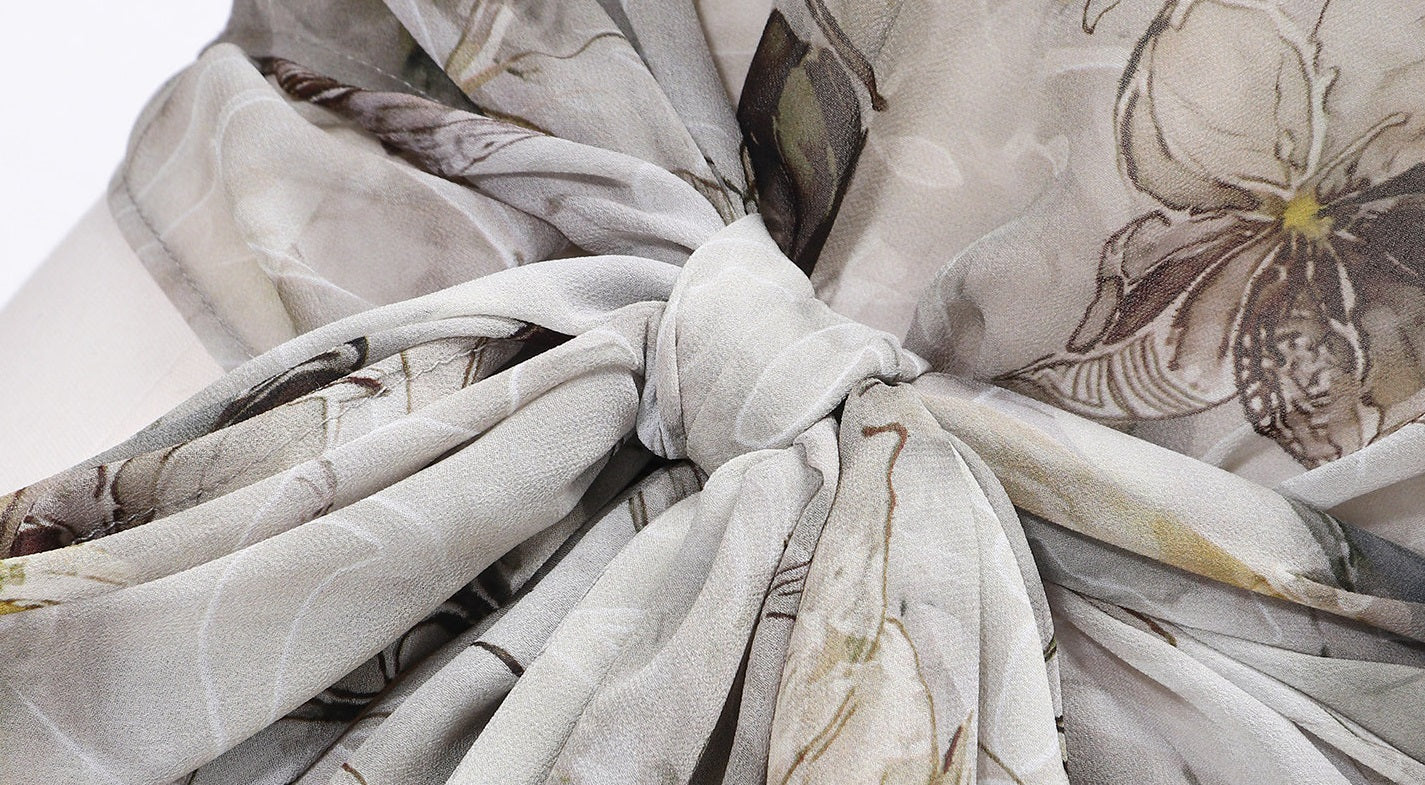 WANGXO | Silky Drape Smooth Georgette Vine-Inspired Geometric Print Entwined Twisted Shirt  -LYRA