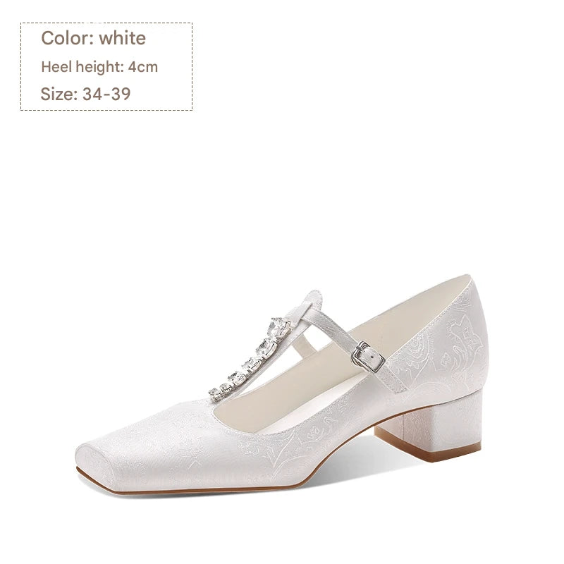 PJJUU white Mary Jane cheongsam thong buckle shoes - KOTA.