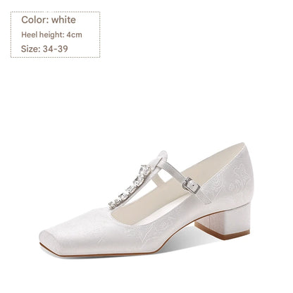 PJJUU white Mary Jane cheongsam thong buckle shoes - KOTA.