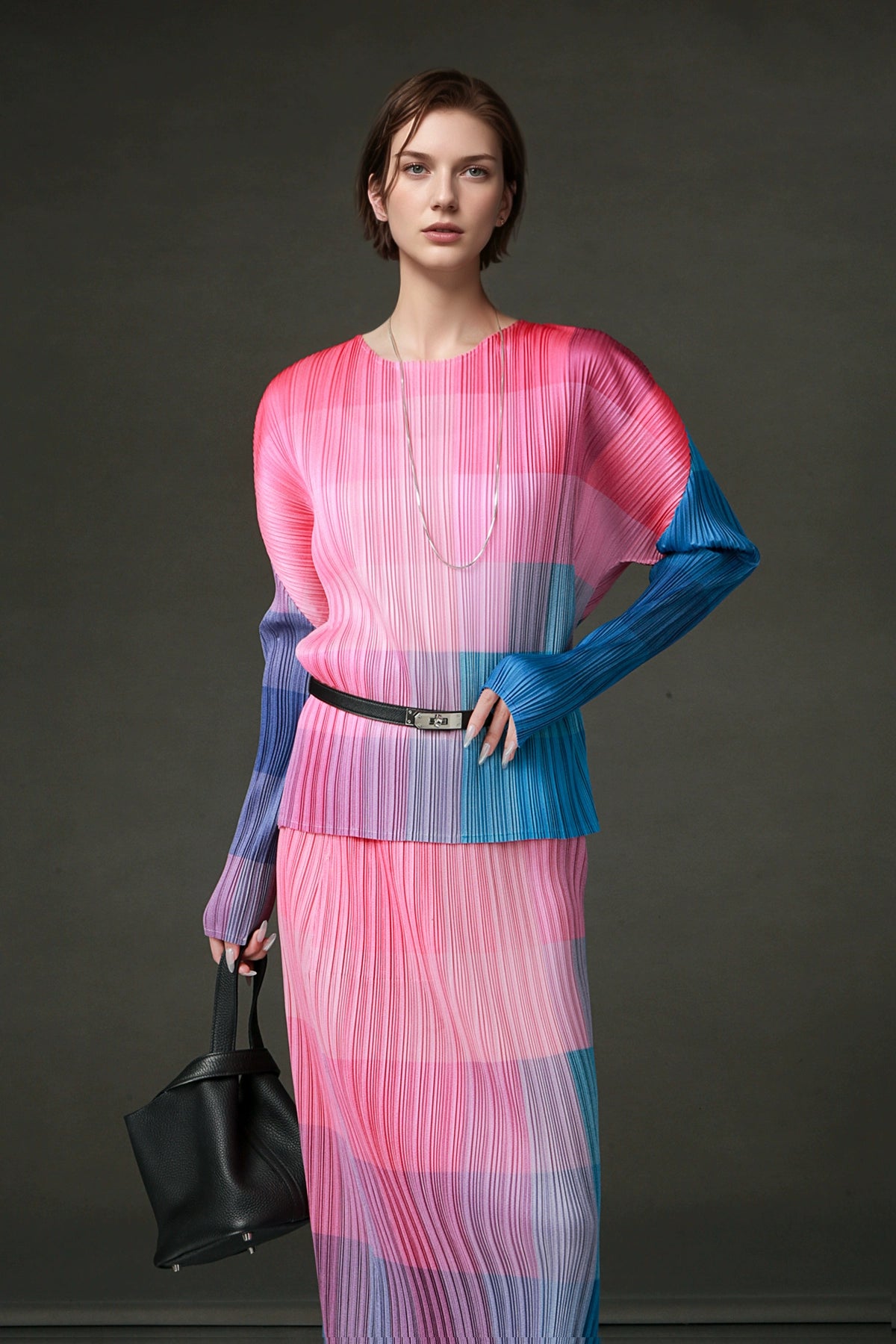 PIAOIN Miyake style light luxury slim pleated women's versatile T-shirt - ARLOV