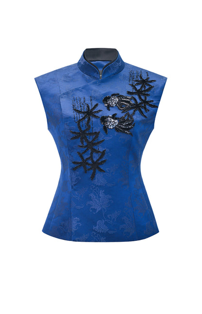 M essential Ma Kai designer Haiqing jacquard fish algae pattern nail beads vest - PEAC.
