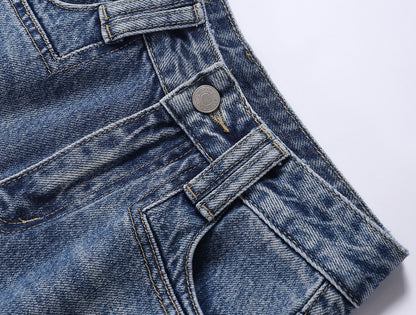 WANGXO |Micro A-Line High-Waisted Lightweight Denim Shorts with Vintage Finish -ZINA