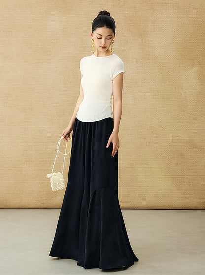 HECO Chinese style slightly transparent round neck knitted short sleeve T-shirt -BING.