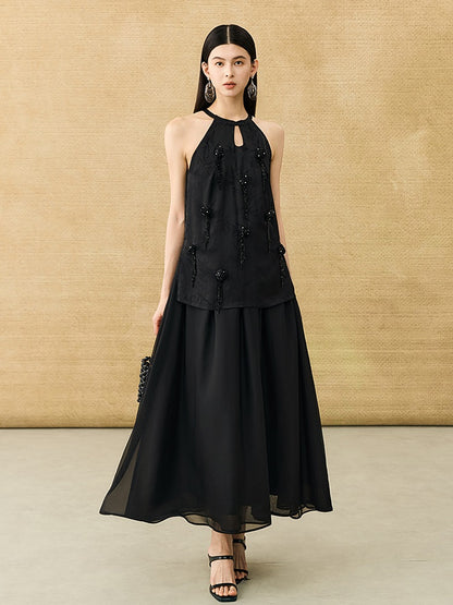 HECO Chinese Handmade Rose Fake Two-Piece Dress  - WORK.