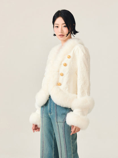 FAME embroidered fox fur cropped jacket - FELIX