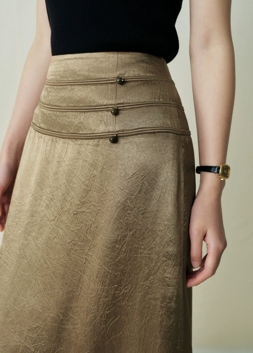 SUSHE Light Chinese acetate scratch satin high waist long skirt female -JESSICA