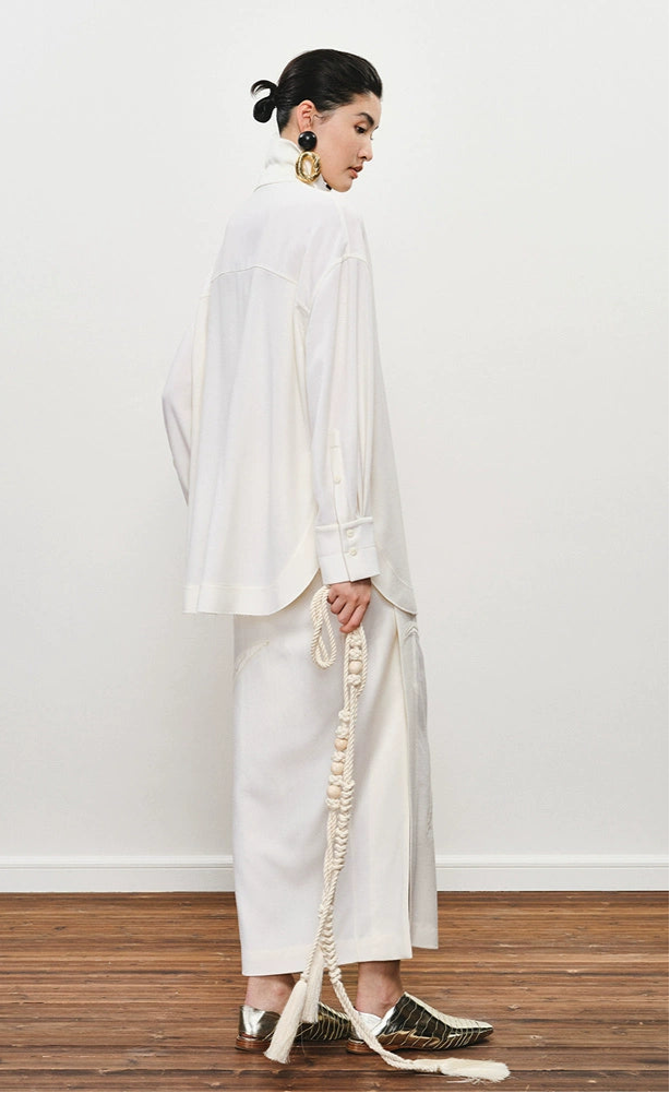 ZHUCHONGYUN Embroidered Straight Sheep Wool Lapel Shirt Top-LOLA.