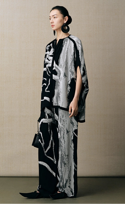 ZHUCHONGYUN V-neck knitted short-sleeved top and pant outfit set-DING.