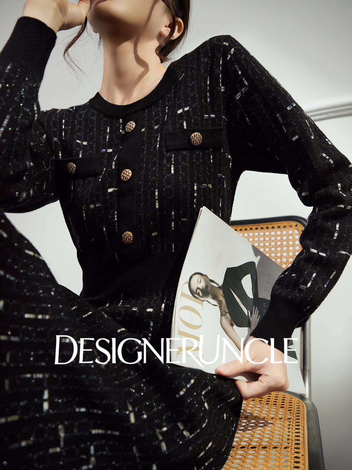 DGU|Twilight" black small fragrance style slimming high-end long-sleeved dress - Antonia.