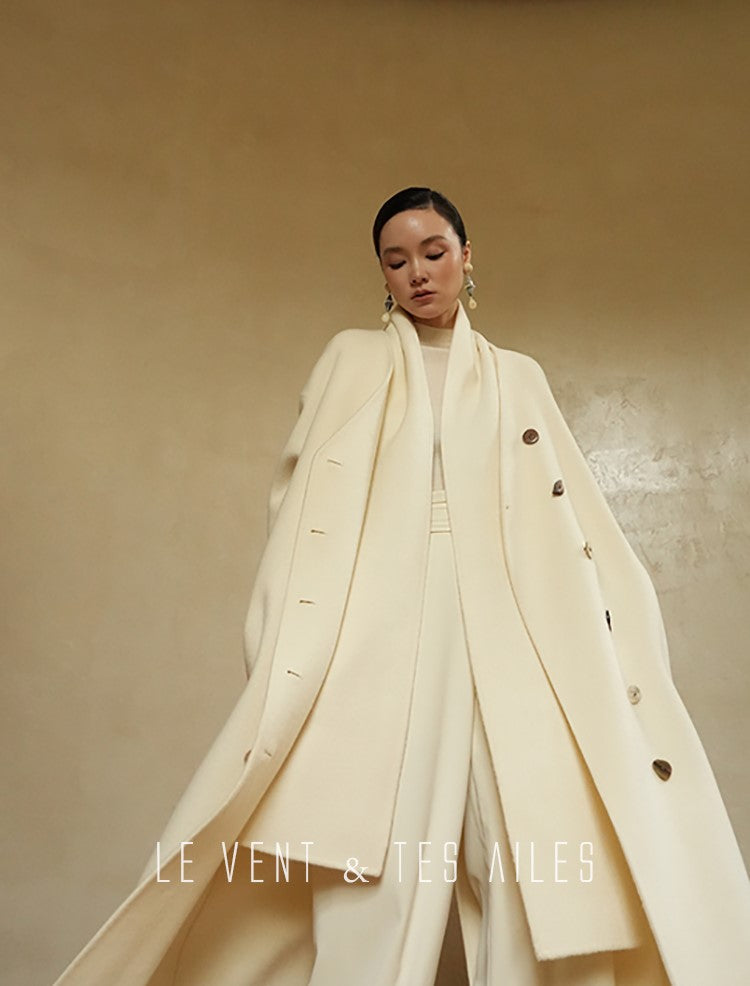 LE VENT&TES AILES Luxury winter camel hair tweed scarf jacket coat-ROSA.