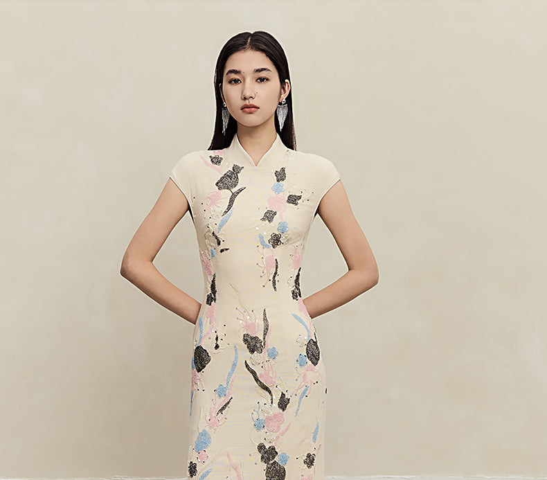 HECO Rose Bead Embroidery Slim Cheongsam Dress Women - STAGE.