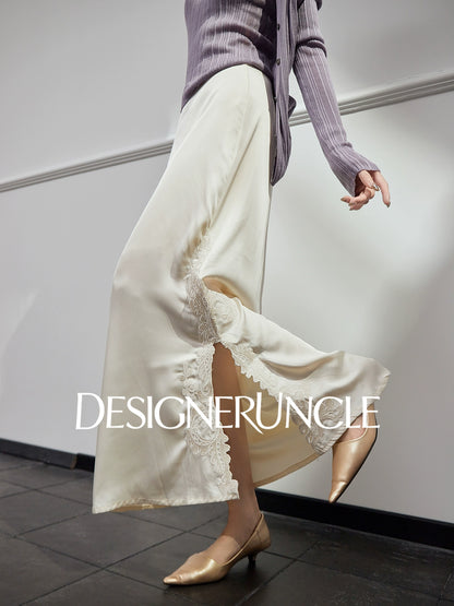 DGU| Off-white simple design fashionable satin light luxury versatile skirt - Louisa.