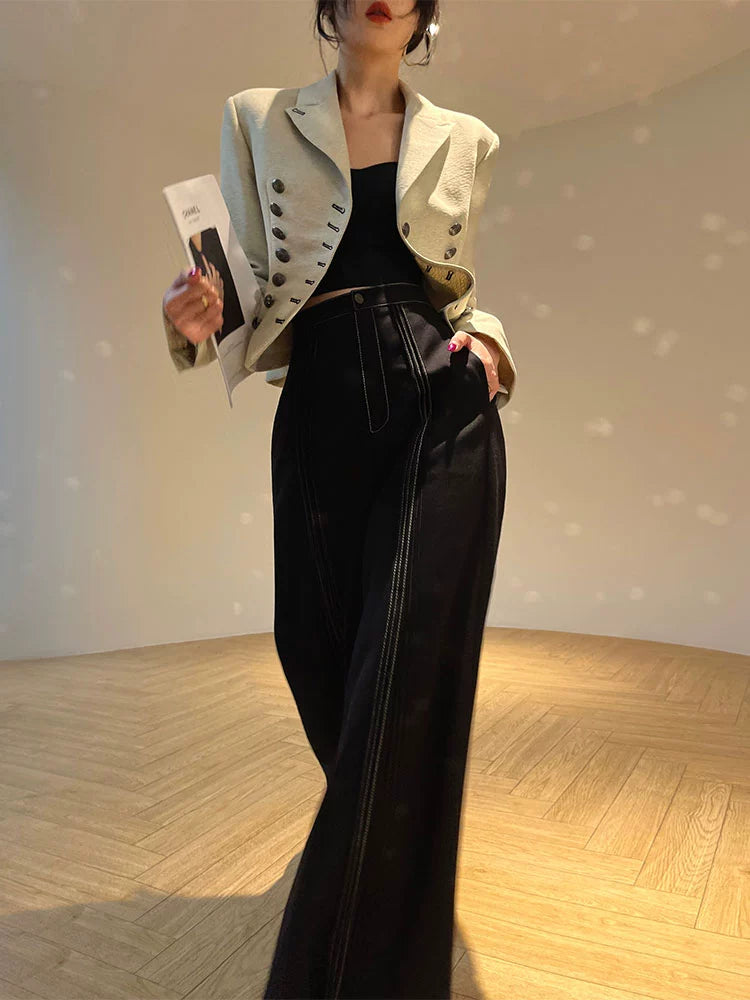 Aconiconi High End Long Sleeve Double Breasted Tuxedo French Retro Jacket Blazer- History