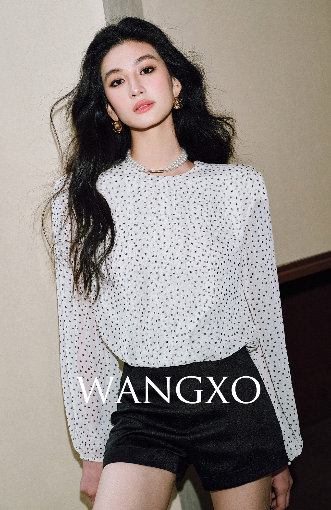 WANGXO Chiffon Blouse with Custom Velvet Polka Dot Print - MAEVE.