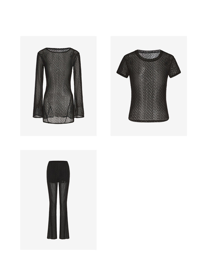 ATELIER MISS LU Logo Flocking Design Sheer Long-sleeved Top - RESULT