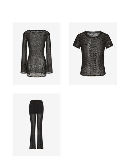ATELIER MISS LU Logo Flocking Design Sheer Long-sleeved Top - RESULT