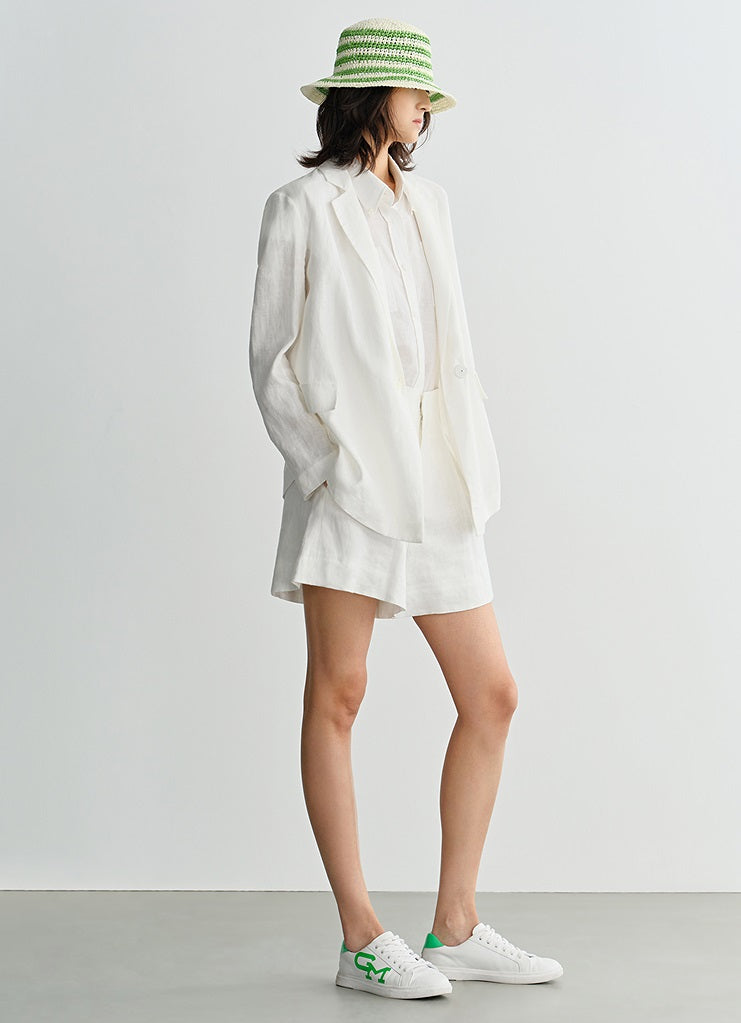 COMME MOI White Commuter Linen Notched Lapel Suit - MESSIAH.