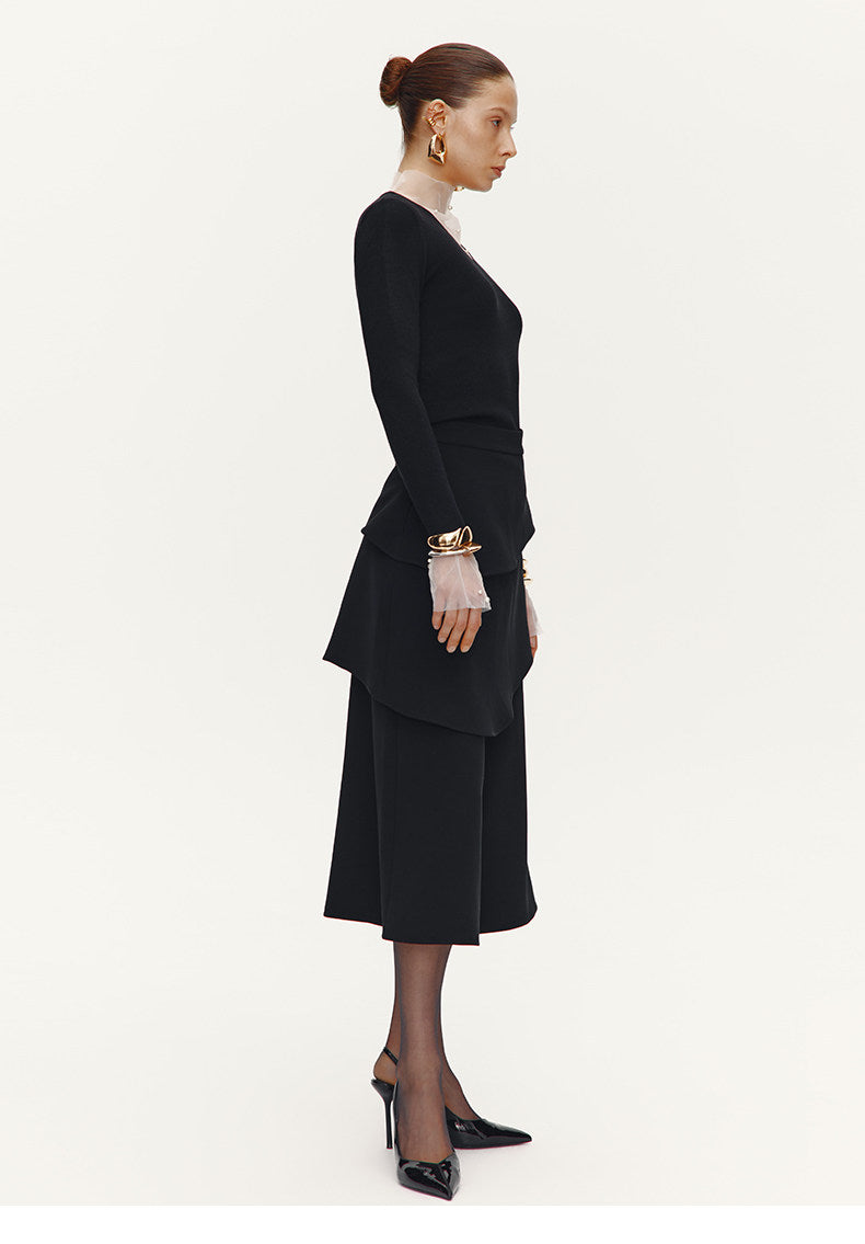 ATELIER MISS LU Pearl Embellished Gauze Patchwork Knit Top - MATT