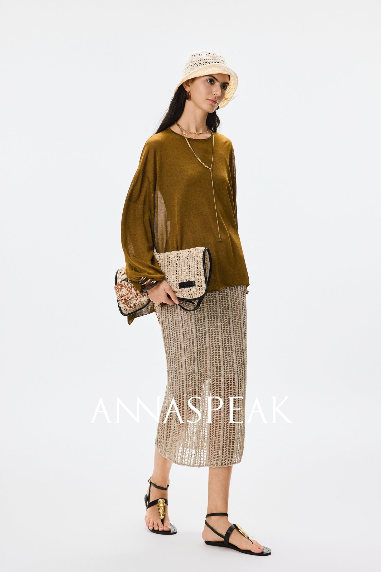 ANNASPEAK Lightweight and breathable cut-out fine glitter top skirt set summer-TOSE.