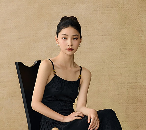 HECO Chinese Jacquard Halterneck Slip Dress  - KNO .