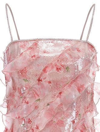 Wardrobes by Chen Luxury Crimson Sleeveless Flower Print Short Dress-Fuu