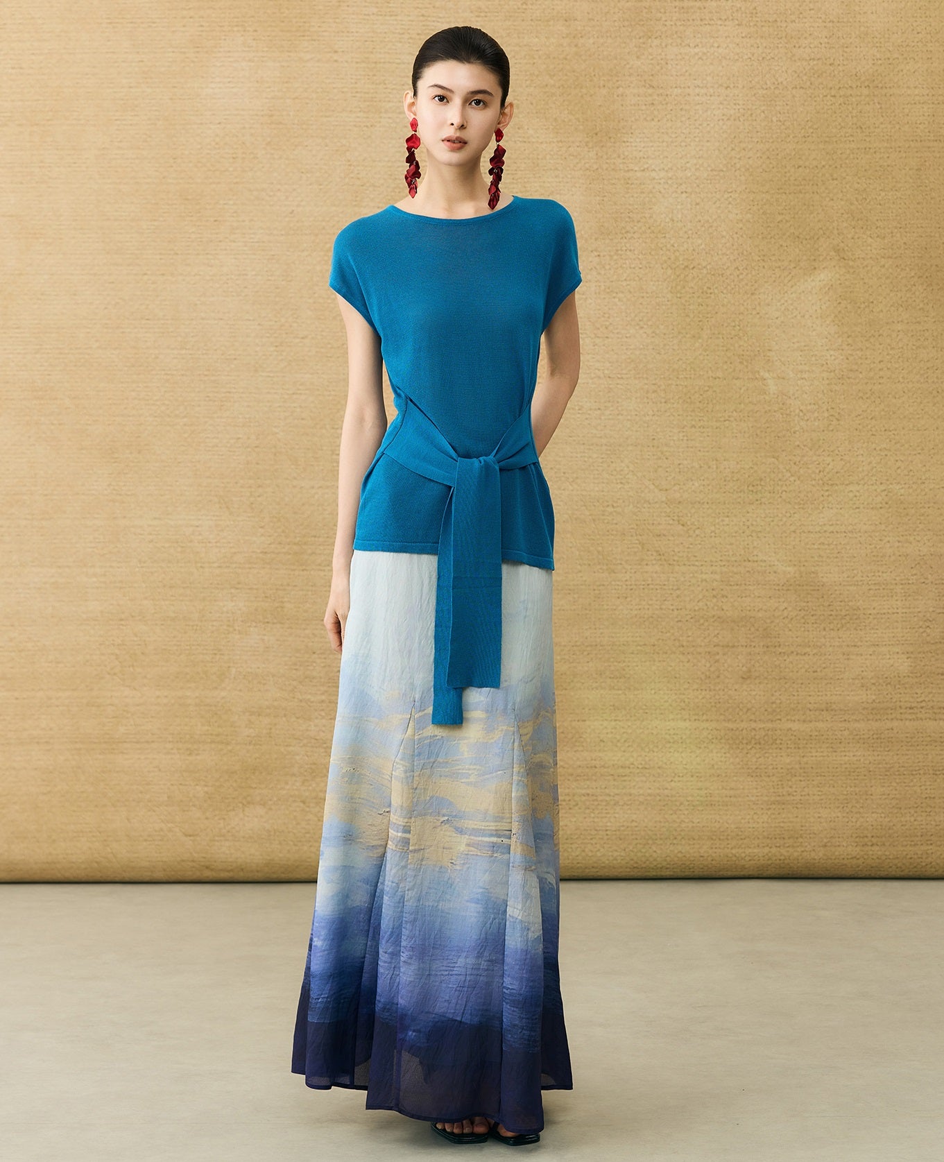 HECO Chinese Slimming Waist Linen Knit Breathable Crew Neck T-Shirt - INDIGO.