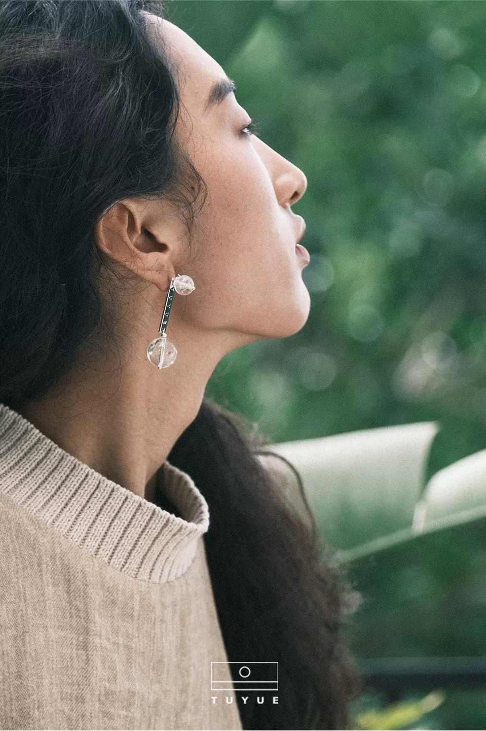 TUYUE natural white crystal energy node bead earrings- CAROLINE