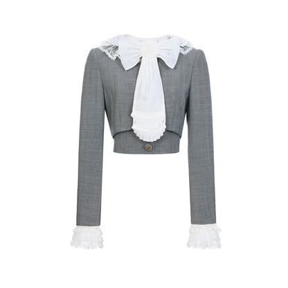 FAME spring preppy style bow short coat top - FLORA.