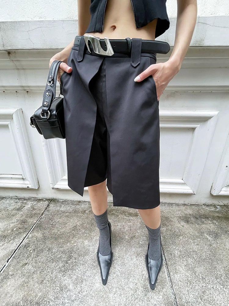 ANNAKIKI Casual Underwear Pleated Twill Simple Medium Pants-ROXIANNA