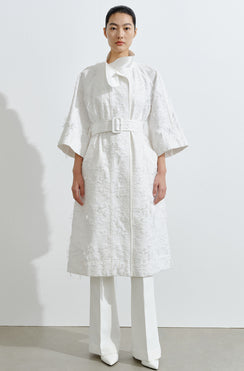 COMME MOI Lv Yan designer spring unique jacquard luxury A-type mid-sleeved trench coat - ARIA.