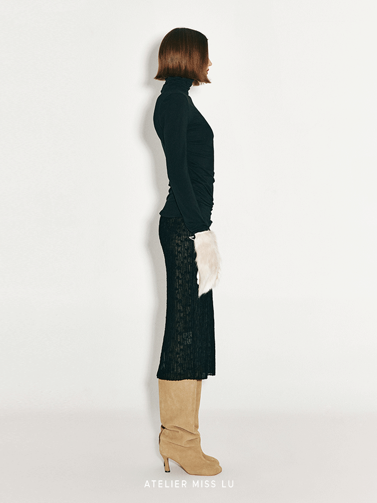 ATELIER MISS LU Fall/Winter Sheep Wool Texture Sheer Skirt - EULALIE