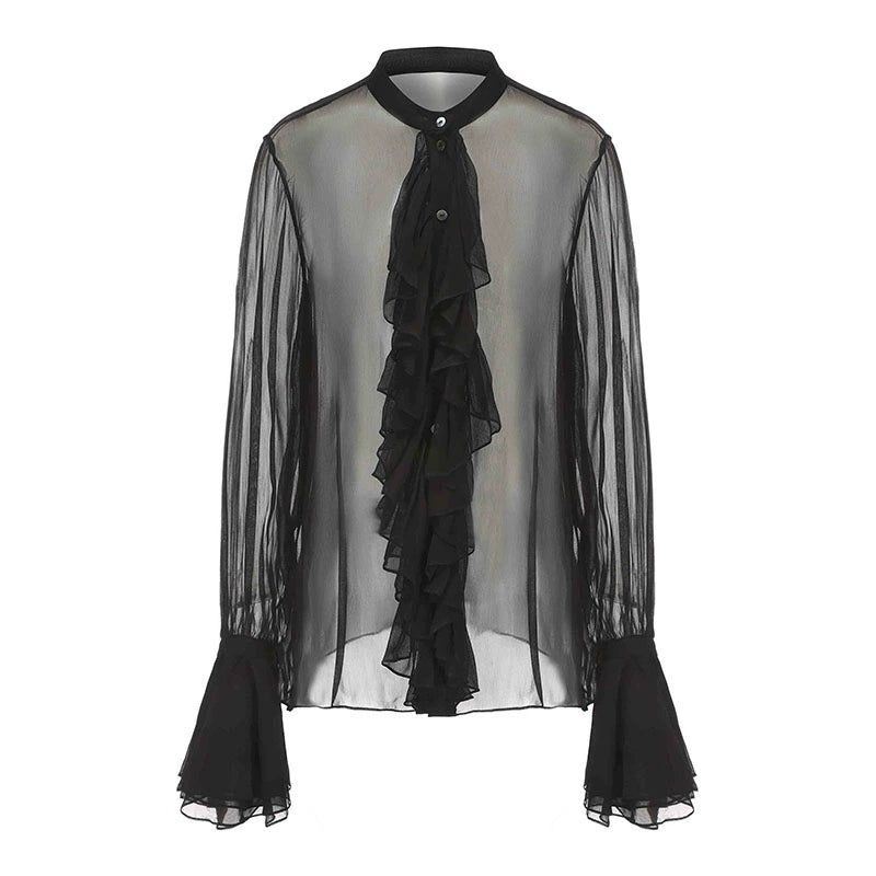 ATELIER MISS LU Court Style Flowing Sheer Mulberry Silk Top - ROSEMARY