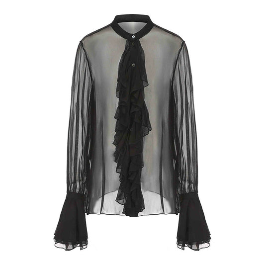 ATELIER MISS LU Court Style Flowing Sheer Mulberry Silk Top - ROSEMARY