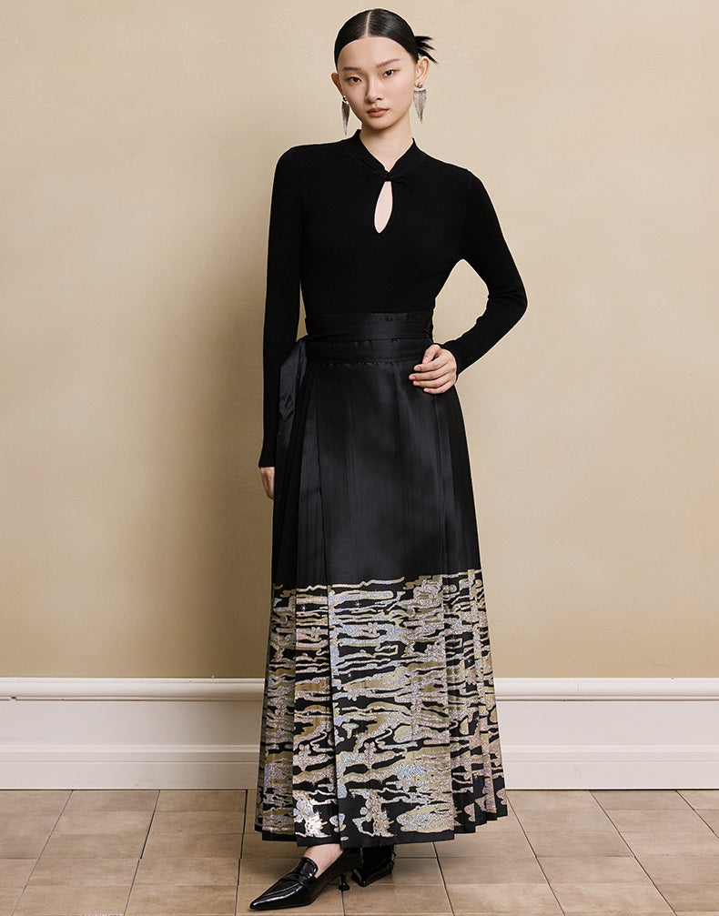 HECO red black white wool Blend twisted cut-out stand collar long-sleeved Knit- secret.