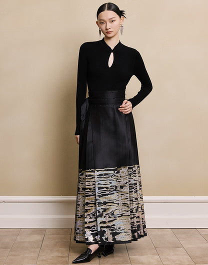 HECO red black white wool Blend twisted cut-out stand collar long-sleeved Knit- secret.