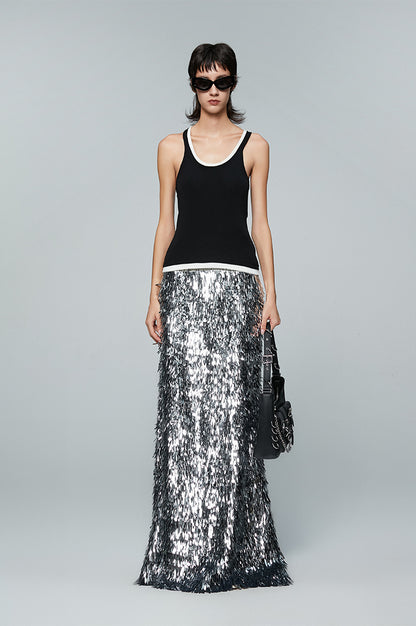ANNAKIKI silver gray thorn sequin mermaid skirt skirt-CAROLINE