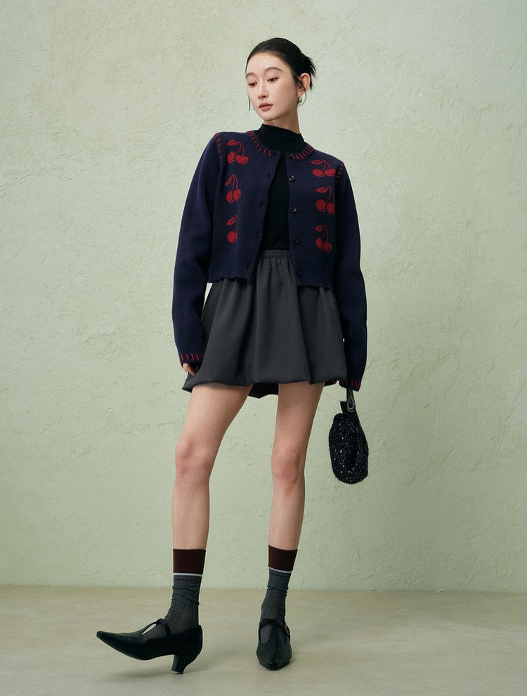 SUSHE three-dimensional flower bud elastic waist short skirt -PEARL