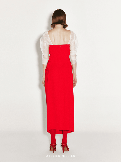 ATELIER MISS LU Irregular Pleated Bandeau Sleeve Dress - VEGA.