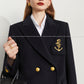 Fall Autumn Lapel Neck Navy Blue Three-Dimensional Double-breasted Wool Coat -Mel
