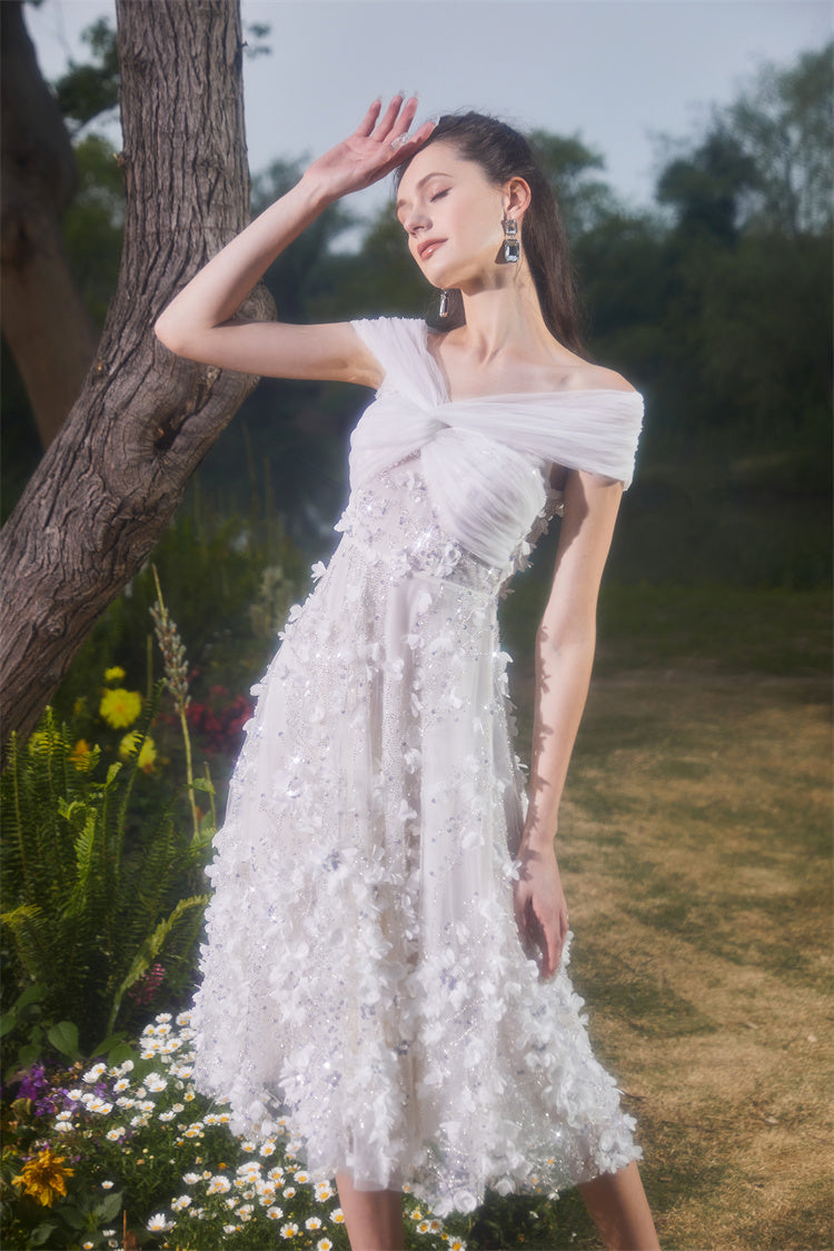 Spot Wardrobes by Chen Elegant White Embroidered applique  wedding Dress-Swiss